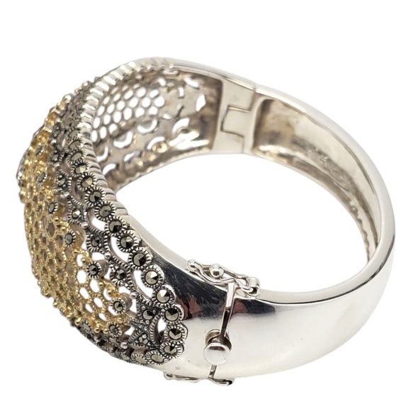 Judith Jack Sterling Silver & Gold-Tone Marcasite Bangle Bracelet #21222 - Picture 2 of 13